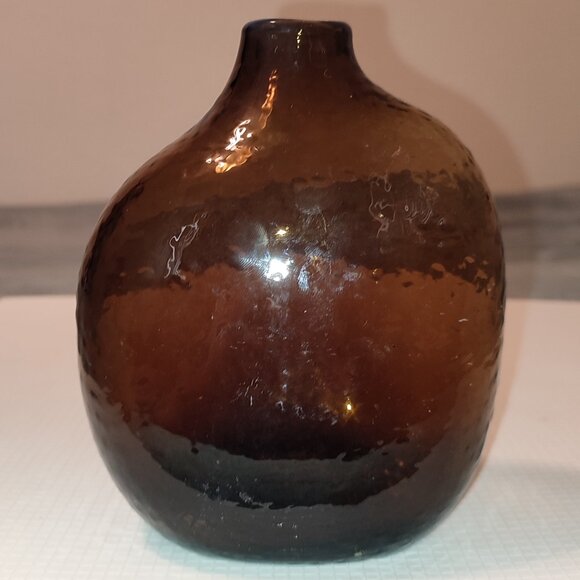 Hand Blown Glass Art Vase Brown MCM Style Boho Bohemian Chic Vintage Organic - Picture 2 of 10